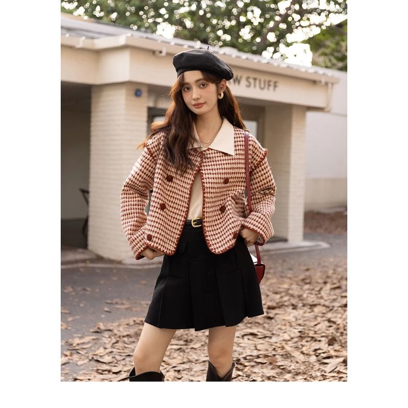 MISHOW Elegante Plaid Wolle Mischung Kurzen Mantel für Frauen 2023 Herbst Winter Jacken Weibliche Warme Mode Neue Outer MXB42W0479_voghion.com
