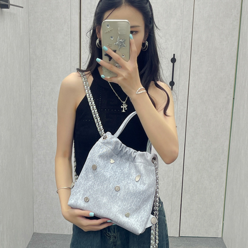 Borsa a tracolla multifunzionale semplice alla moda da donna con catena blu, zaino di grande capacità di fascia alta, 2025, primavera ed estate._voghion.com