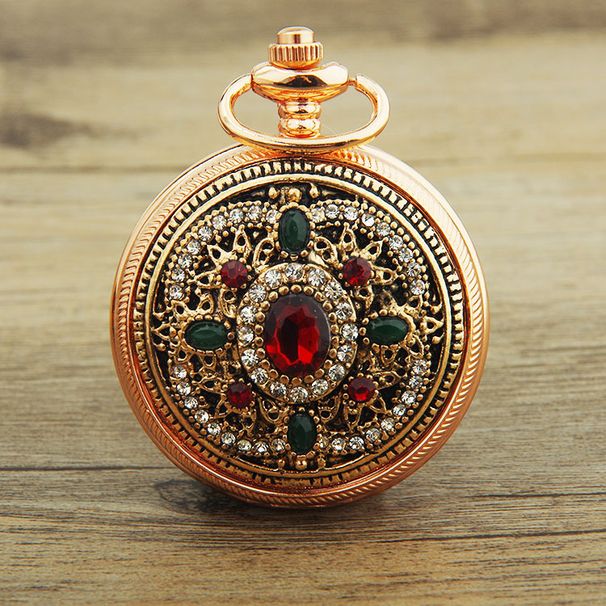Orologio da tasca creativo unisex con quadrante al quarzo e bordo rosso-verde con diamanti_voghion.com