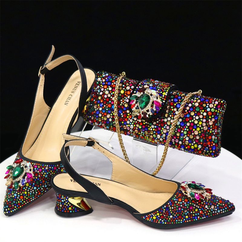Damesschoenentasset Combinatie Lage Hak Puntige Dameshak Sandalen Met Kleine Vierkante Tas Diamond Bag_voghion.com