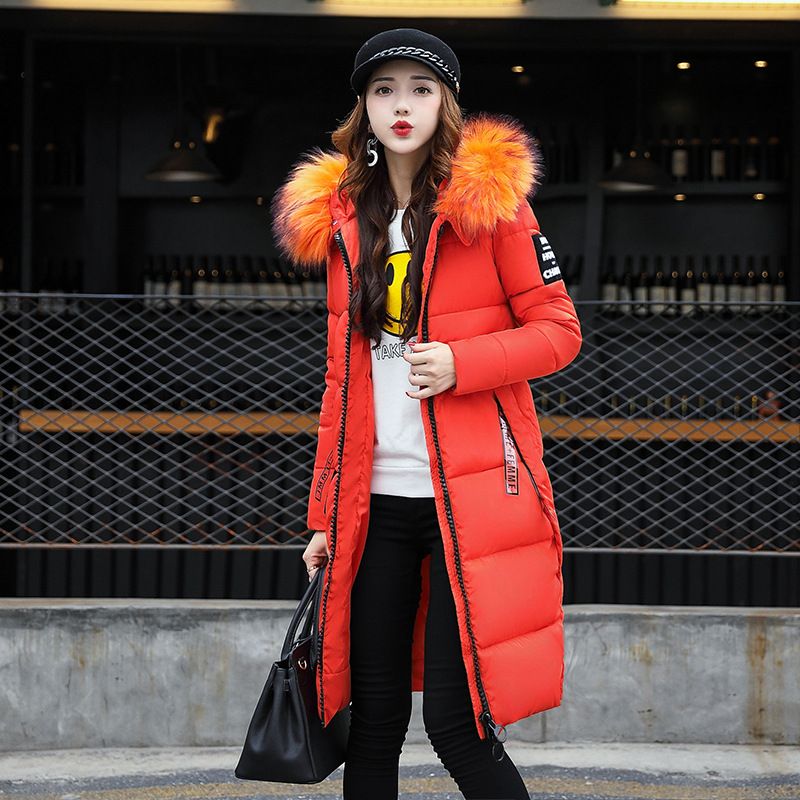 Vêtements pour femmes 2024 automne et hiver nouveau manteau long en coton pour femmes avec capuche et grand col en fourrure manteau en coton pour jeunes femmes_voghion.com