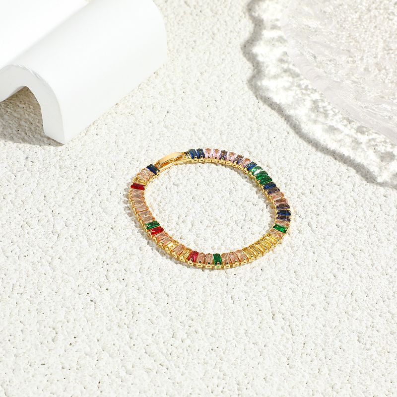 Collana geometrica con zirconi colorati per donna, stile trendy, semplice, in rame placcato oro, con catena per clavicola_voghion.com