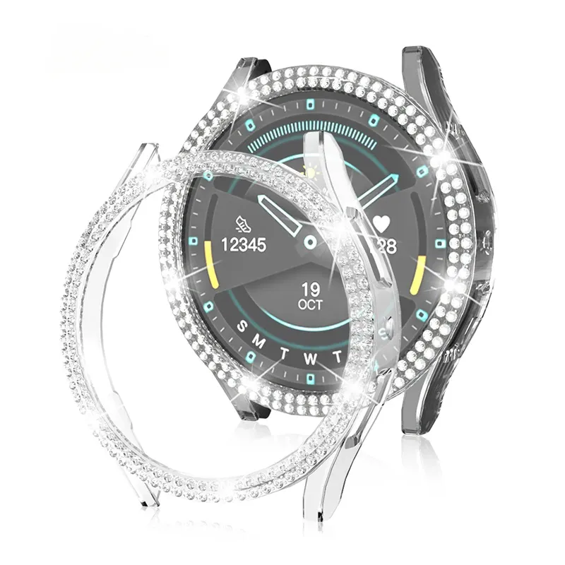 Hoesje voor Samsung Galaxy Watch 4, 5, 6, 7, 40 mm, 44 mm, beschermhoes, plastic, harde bumper, rij, diamant ingelegde glanzende hoes, geen glas_voghion.com