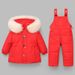 Mother & Kids Winter Kids Padded Overalls Set With Hood - Warm Fleece-Lined Snowsuit For Boys & Girls 1-5 Years (Blue/Red/Pink/Navy With White)_voghion.com