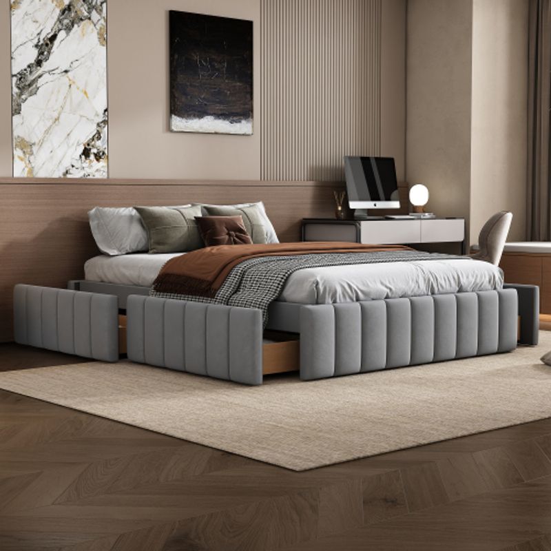 Polsterbett 140 X 200 Cm Bettgestell Einzelbett Doppelbett Designbett Mit Lattenrost (Ohne Matratze) Bettrahmen, Kein Kopfteil, Minimalistisches Styling,Grau_voghion.com