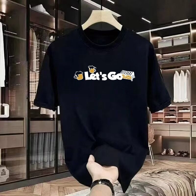 Camiseta de algodão com gola redonda e manga curta para homens, nova tendência de verão, top plus size com caimento solto, camiseta versátil de ombro para homens e mulheres_voghion.com
