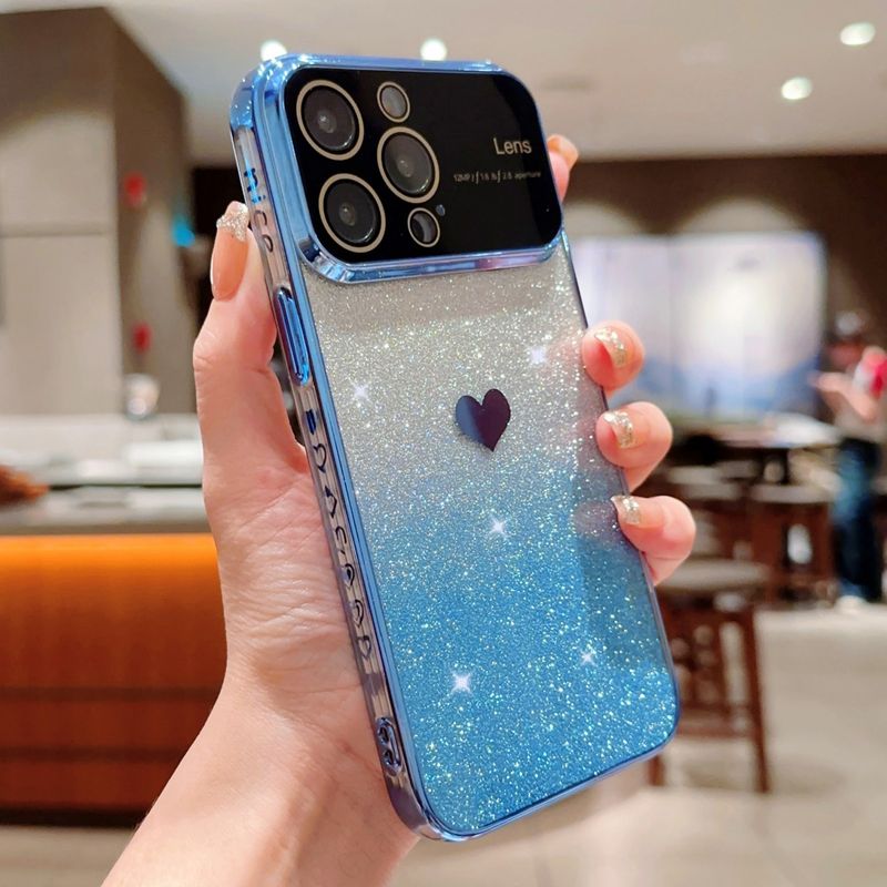 Gradient Bling Hart Plating Camera groot Venster Bescherming Telefoon Voor iPhone 15 14 11 12 13 Pro Max Cover_voghion.com
