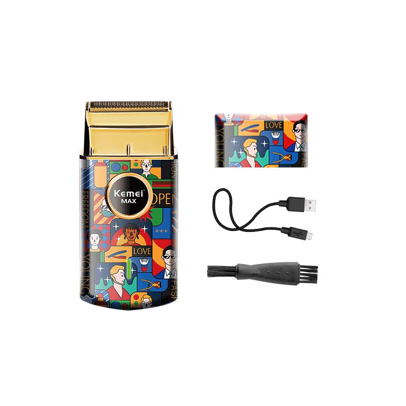 Retro Exquisite Graffiti Usb Şarjlı Elektrikli Tıraş Makinesi Kemei Km-Rs7098 Erkek Hediyeleri Tek Başlıklı Net Tıraş Makinesi Toptan_voghion.com