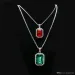 neue Mode 2-tlg. Set Silber vergoldet Iced Out Square Red Ruby Blg Rhestone Anhänger Halskette Hip Hop Schmuckschatulle_voghion.com