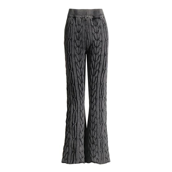 Pantaloni lunghi intrecciati in maglia elastica a vita media, stile retrò, autunno inverno 2025, nuovi, tinta unita_voghion.com