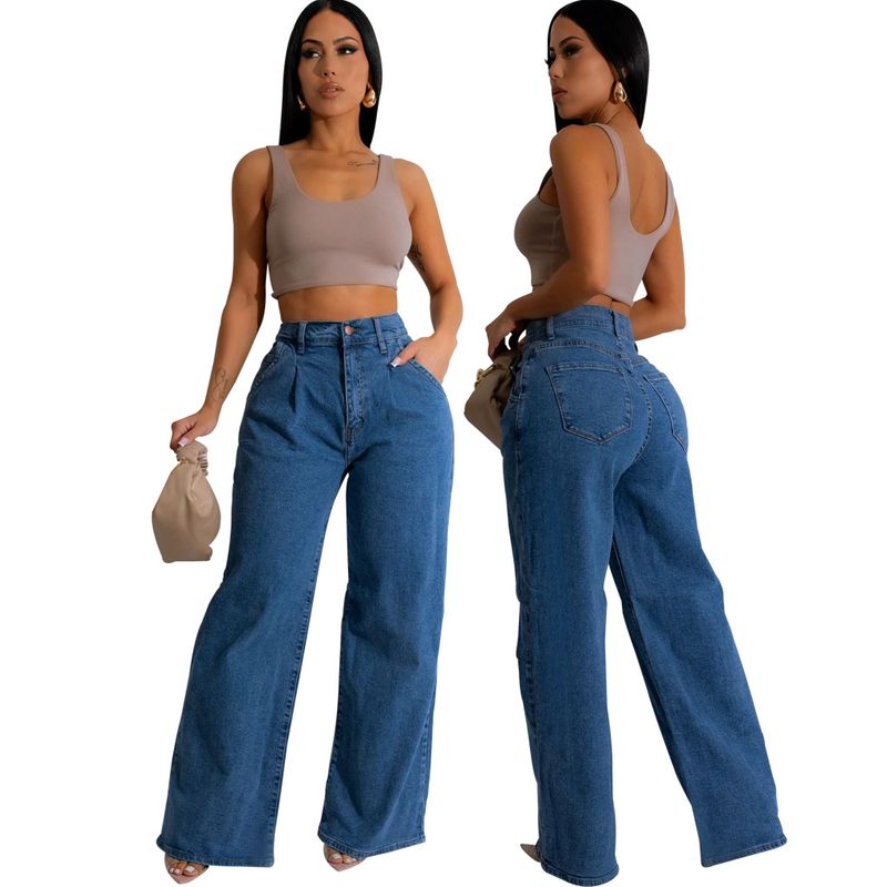 Pantaloni dritti a gamba larga elastici e versatili, di personalità alla moda per abbigliamento femminile_voghion.com
