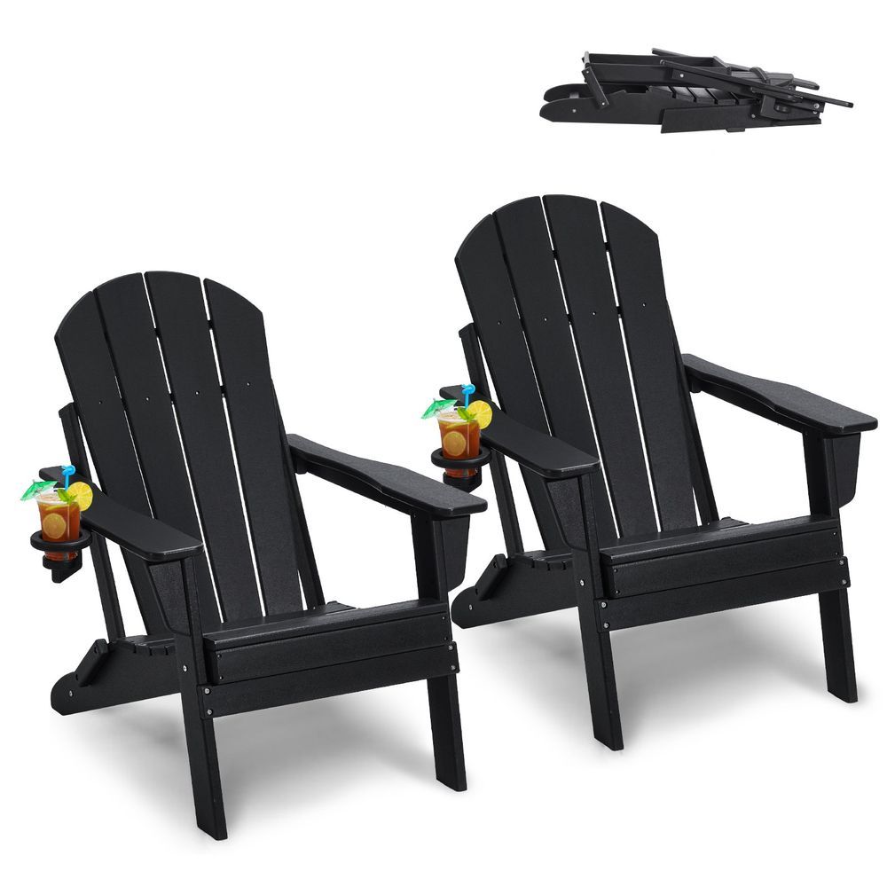 Adirondack Chair Plastic Set Of 2 All-Weather Folding Fire Pit Black_voghion.com