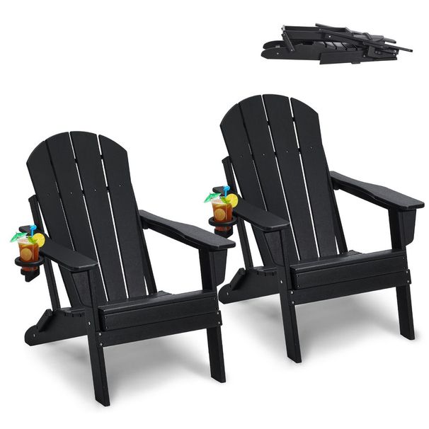 Adirondack Chair Plastic Set Of 2 All-Weather Folding Fire Pit Black_voghion.com