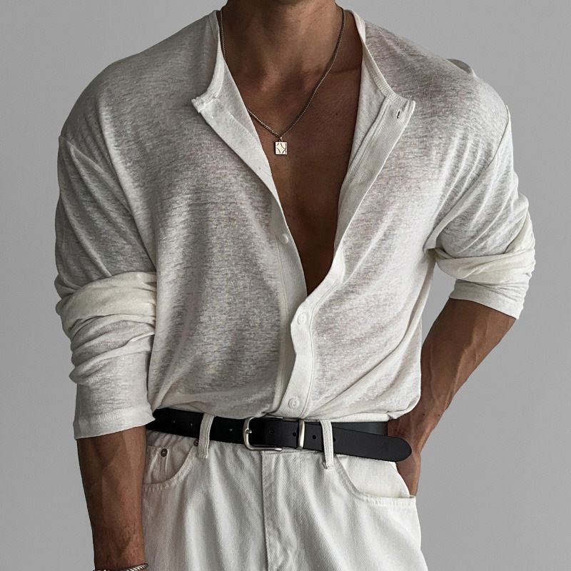 Herrenbekleidung Atmungsaktive, schmal geschnittene, langärmelige Business-Casual-Pendlerhemden Sonnenschutz Dünne Strickjacken_voghion.com