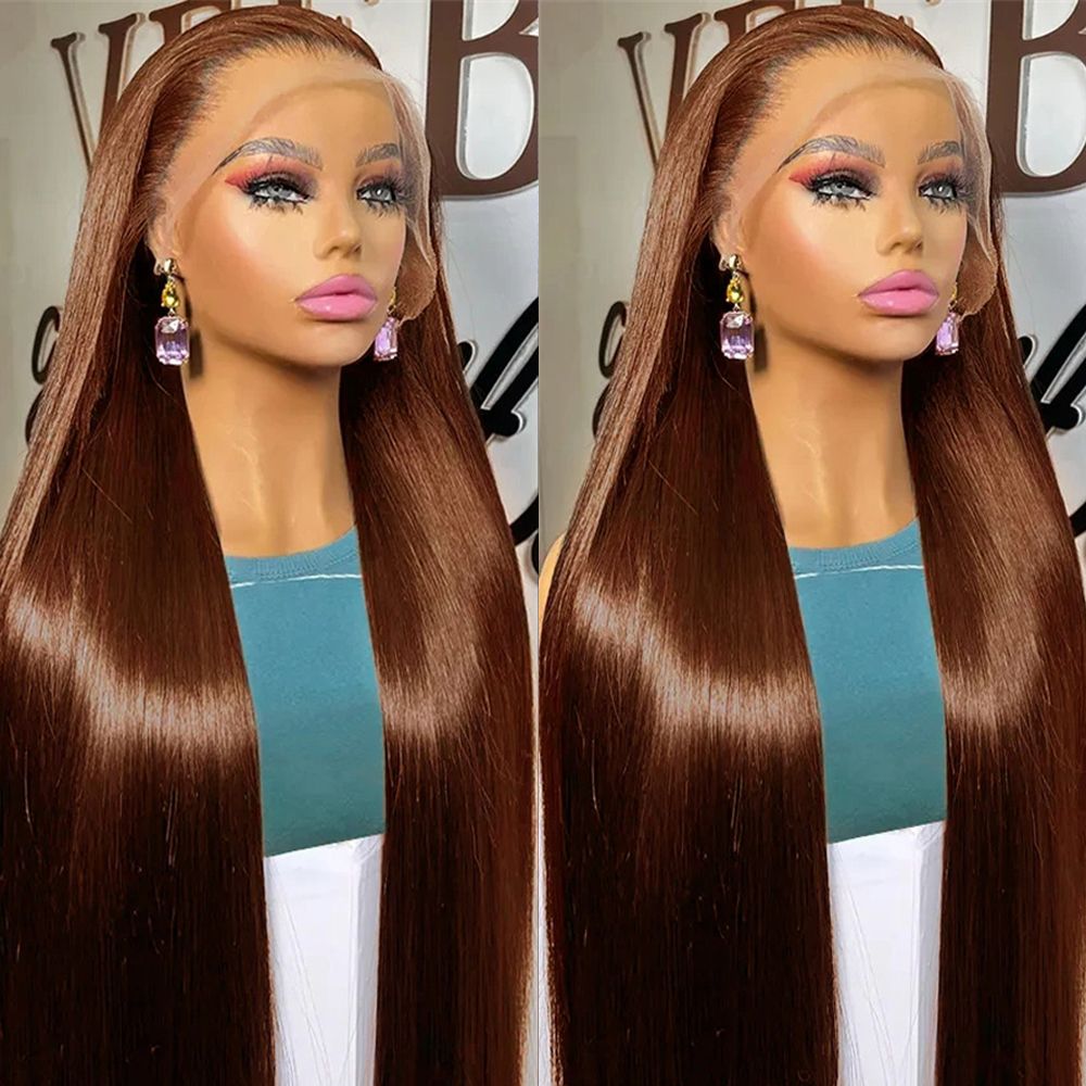 vendita calda HD 13x6 Glueless Chocolate Brown Colore Front Human Hair Wigs per donne 30 pollici parrucca frontale in pizzo trasparente pre_voghion.com
