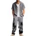 Summer Linen Loose Men's Beach Casual Printed Hooded Short Sleeve Shirt And Long Pants Set For Men_voghion.com