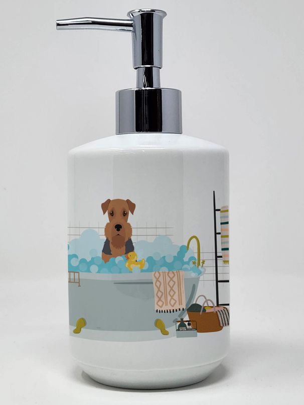 Grizzle and Tan Airedale Terrier Ceramic Soap Dispenser Hand Soap Dispenser Pump Bottles for Bathroom Kitchen, Empty Refillable Liquid Soap Container_voghion.com