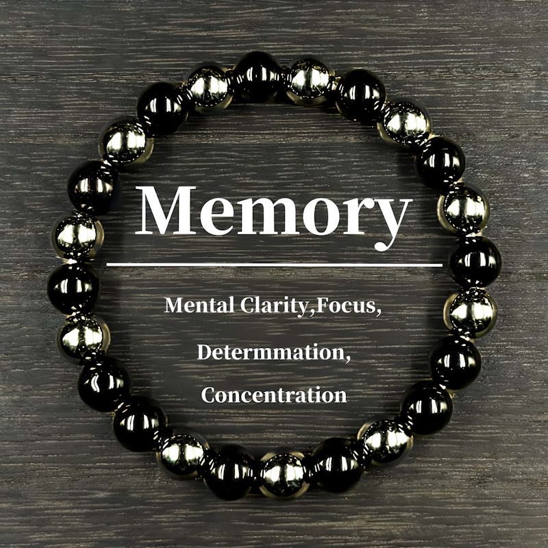 Memory Bracelet – Obsidian & Hematite Beaded Healing Jewelry, Adjustable Elastic String For Protection & Grounding_voghion.com