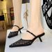 5131-1 French Style Pointed Mesh Rhinestone Stiletto Heel Mules For Women Breathable Hollow Strap Open Toe Shoes_voghion.com