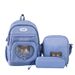 Lightweight Nylon Backpack Set For High School Students - Spacious 3-Piece School Bag With Ergonomic Shoulder Straps, Cute Cat Print_voghion.com