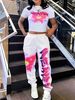 Women's Clothing Summer Casual Two Piece Suit For Women Heart Shaped Letter Print Short Sleeved Tops Sweatpants Two Piece Suit For Women_voghion.com
