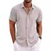 Herrenbekleidung Herren Leinenhemd Kurzarm Freizeithemd Button-Down-Hemd Herren Strand Sommer_voghion.com