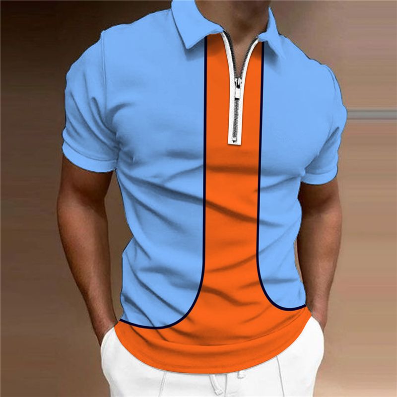 Mode-Poloshirt für Herren 3D-gedrucktes kurzärmliges Polohemd mit Reißverschluss für Herren_voghion.com