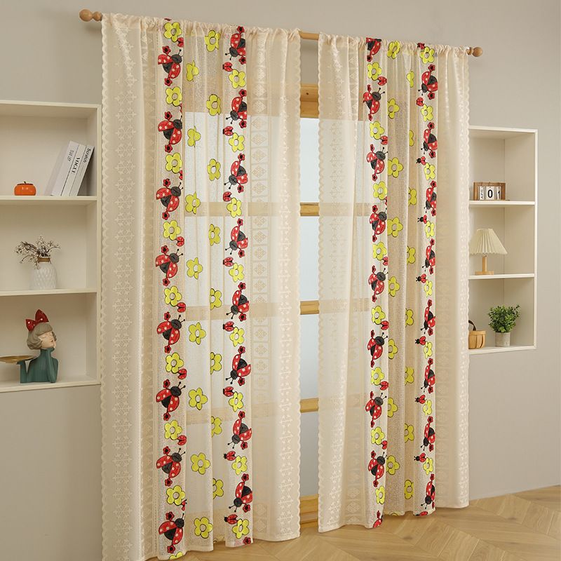 Embroidered Curtains – Semi-Sheer Polyester Window Panels With Butterfly & Beetle Designs (140x100cm-260cm, Rod Pocket, Ready-to-Hang)​_voghion.com