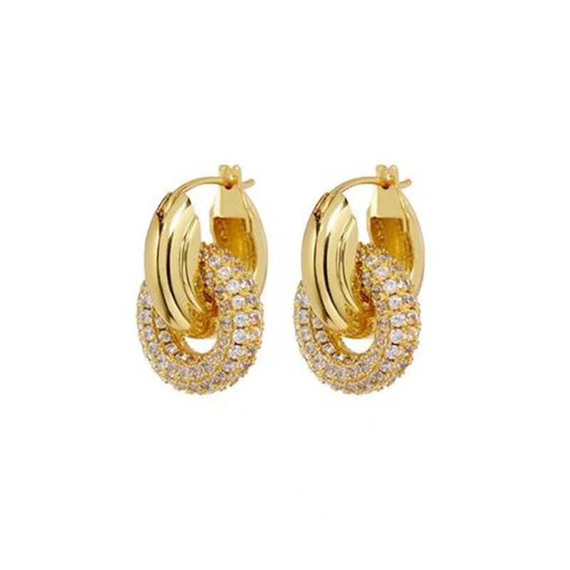 Damessieraden Metalen slot Koperen micro-ingelegde oorbellen verguld met echt goud Licht luxe hoogwaardige zirkonia oorsieraden_voghion.com