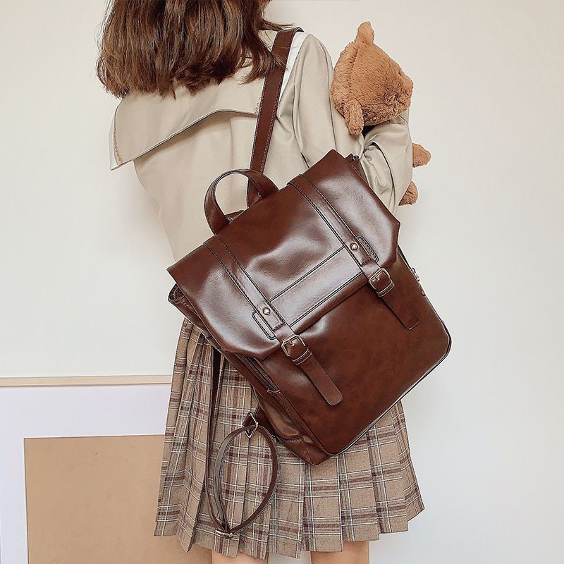Women's Bags Uniform Backpack College Style Backpack Retro Soft Leather Women's Bag Casual Cambridge Bag Schoolbag_voghion.com