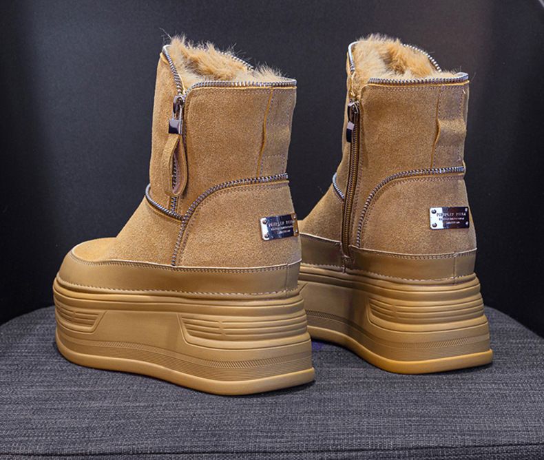 Schneestiefel Damen Dickbesohlte Innenhöhe Erhöhen Kleine Kurze Stiefel Kältebeständige Und Behaarte Lässige Warme Damenstiefel_voghion.com