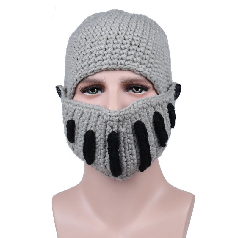 Pălărie tricotată de cavaler de iarnă, pălărie cu mască de gladiator, pălărie tricotată manual pentru bărbați_voghion.com