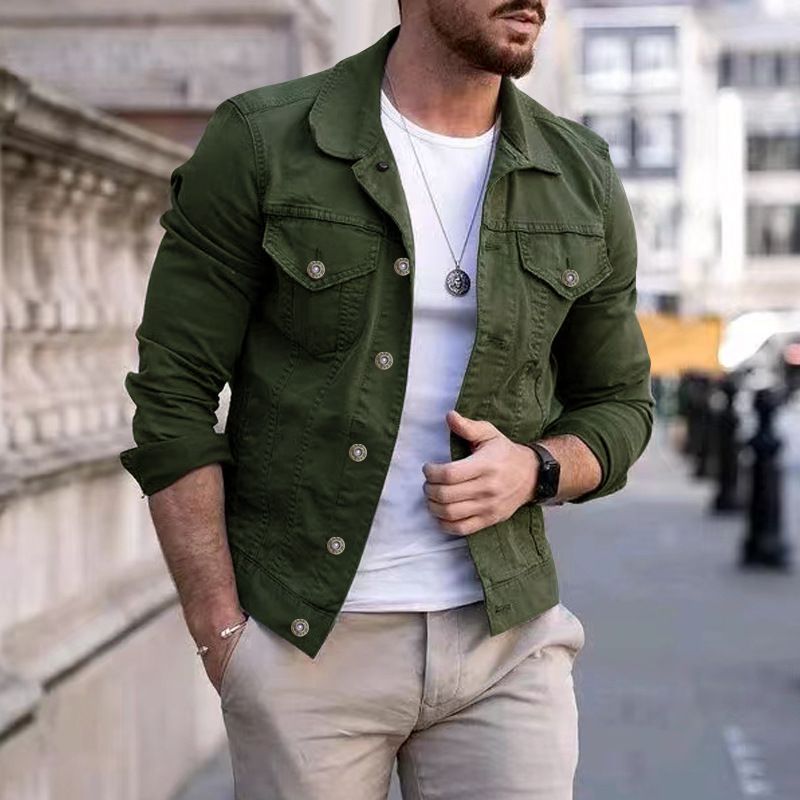 Men's 2023 Spring and Autumn Fashion Casual Slim Fit Coat Multi Pocket Button Smooth Plate Workwear Jacket_voghion.com