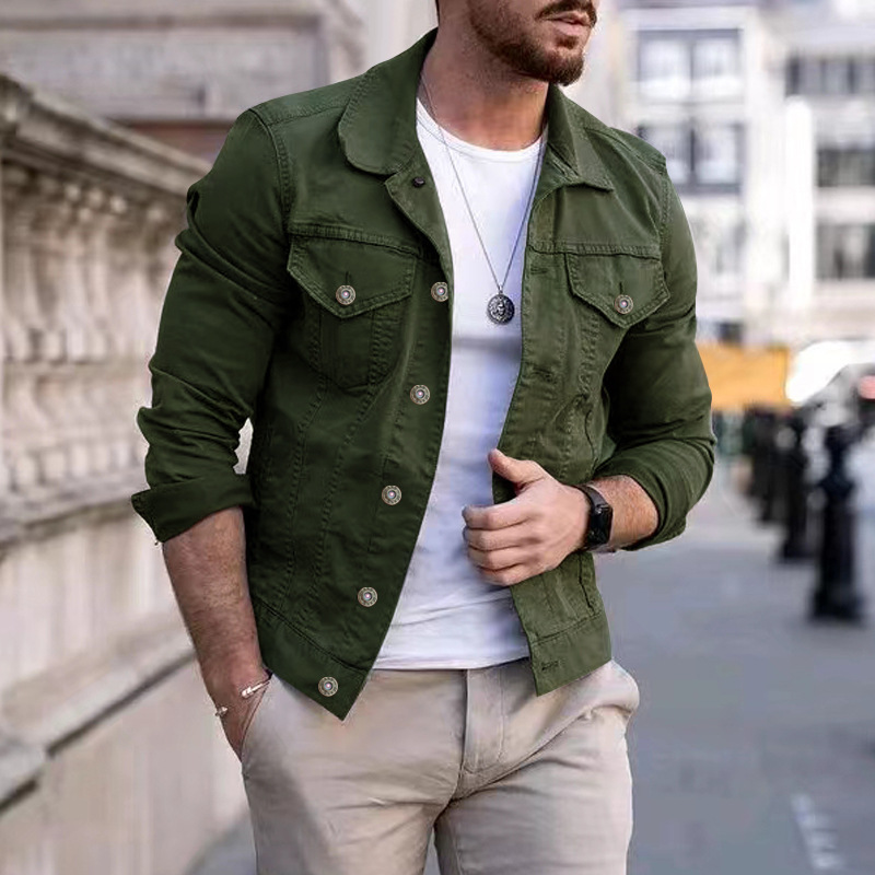Herren 2023 Frühlings- und Herbstmode Casual Slim Fit Mantel Multi Pocket Button Smooth Plate Workwear Jacke_voghion.com