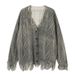 Oversized Knit Sweater – Unisex Distressed Graphic Pullover With Luxe Faux Fur Texture"_voghion.com