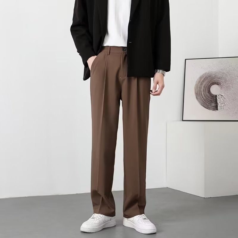 Eisseidenhose Herren Sommer Dünne Lockere Freizeithose Herren Gerade Anzughose Sommer Einfarbige Hose_voghion.com