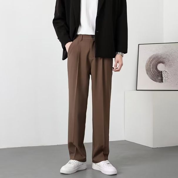 Eisseidenhose Herren Sommer Dünne Lockere Freizeithose Herren Gerade Anzughose Sommer Einfarbige Hose_voghion.com