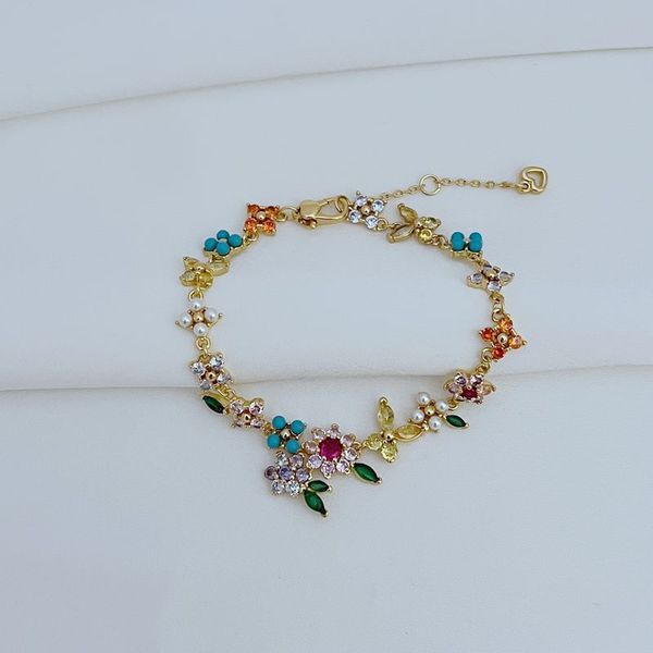 Collana e orecchini in stile rustico alla moda per donne e ragazze, con farfalle fresche e carine, quattro fiori intarsiati con zirconi colorati._voghion.com