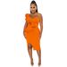 Women's Clothing fashion casual ruffled slit one shoulder sleeve dress women's clothing_voghion.com