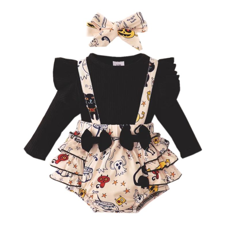 Babykleidung Halloween Säugling einfarbig langärmelig kleine fliegende Ärmel Dreieck Strampler Alphabet Kürbisdruck Schmetterling_voghion.com