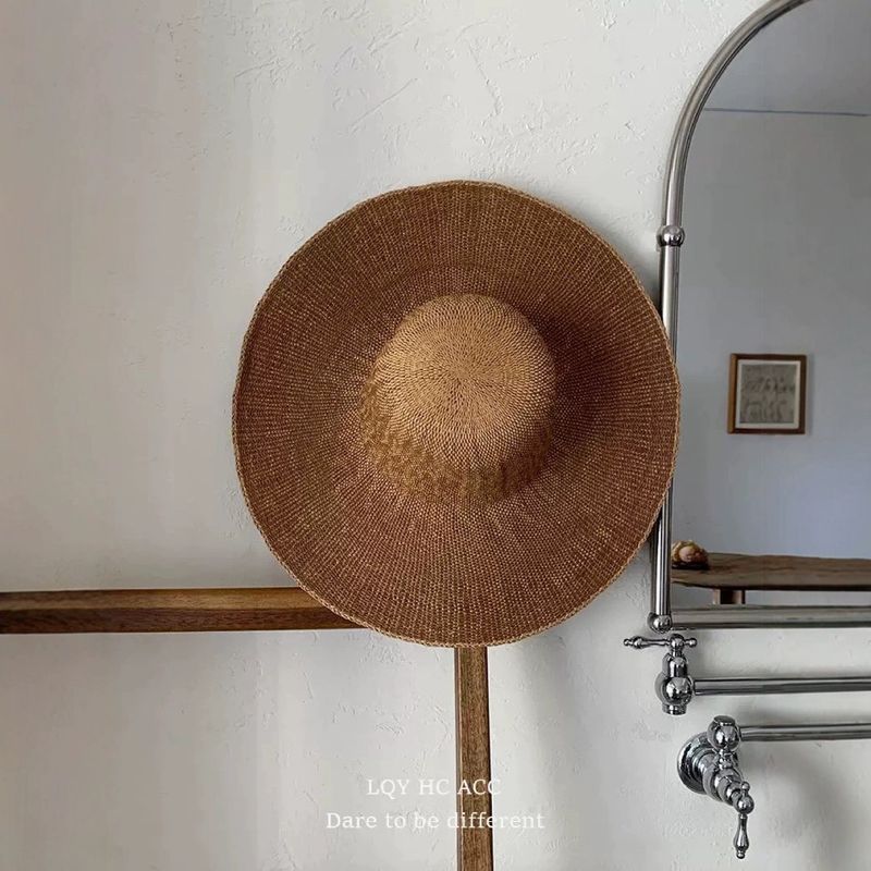 Woven For Women, Island Vacation Wide Brim Beach Hat, Foldable Sun Protection Straw Hat_voghion.com