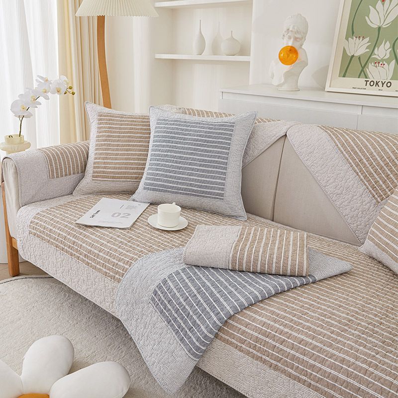 Nordic Retro Printed Sofa Cushion Cover - Pure Cotton Non-Slip Design, Universal Fit For All Seasons (Pastoral Log Pattern)​_voghion.com