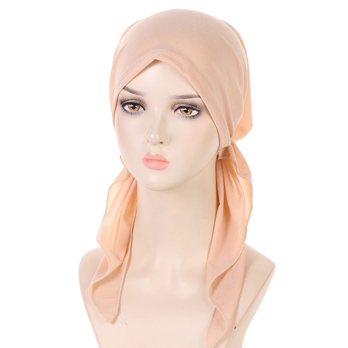 new curved solid color two tail turban hat simple turban hat chemotherapy hat_voghion.com