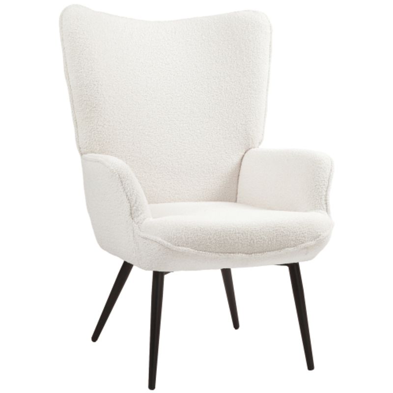 HOMCOM Ohrensessel, Gepolsterter Relaxsessel Mit Armlehne, Metallbeine, Loungesessel Für Wohnzimmer, Schlafzimmer, Cremeweiß_voghion.com