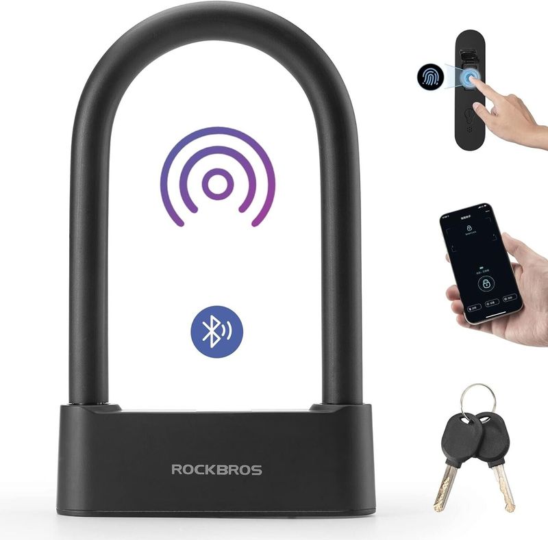 Zapięcie rowerowe ROCKBROS U-lock z odciskiem palca i kluczem, wodoodporne_voghion.com