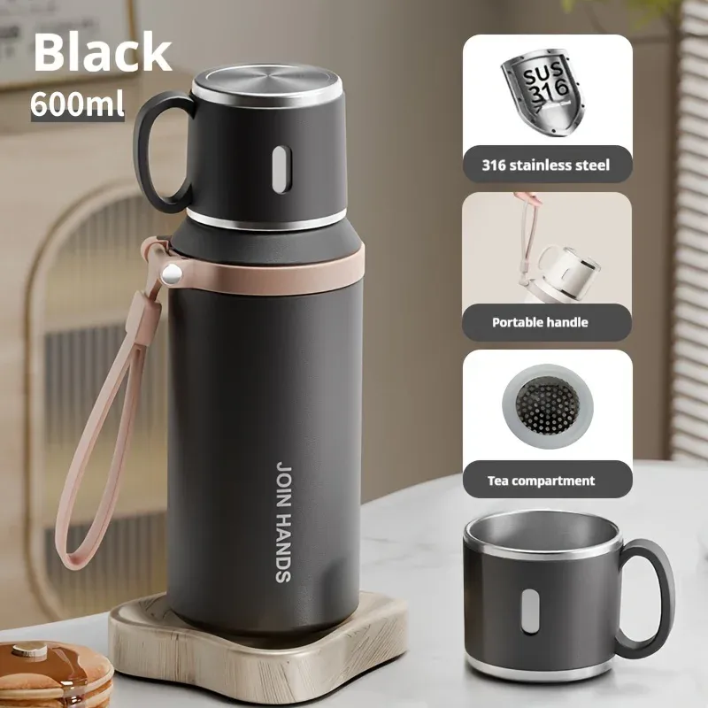 600ML Thermosflasche Edelstahl Thermosflasche Halten Sie kaltes und heißes Wasser Flasche Thermos für Tee Kaffee Vakuum F_voghion.com