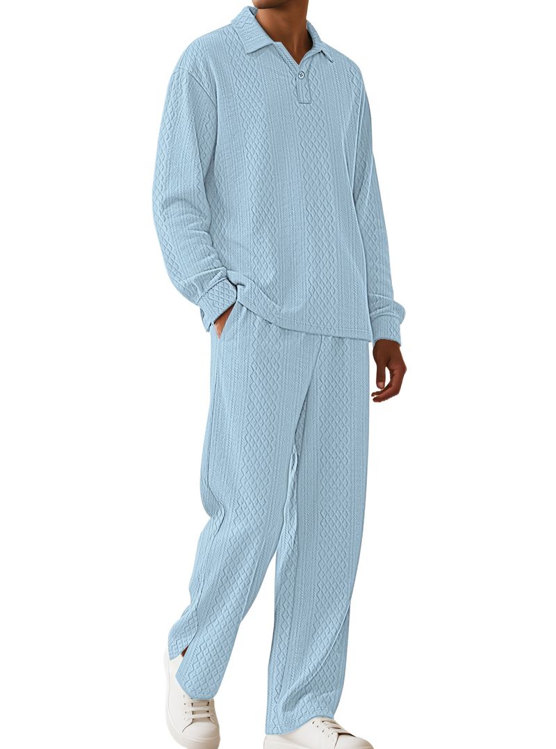 ​​Herren-Jacquard-Polo-Set – Langarmpullover & Hose (Khaki/Hellblau/Gräulich/Schwarz, S-XXXL)​​_voghion.com
