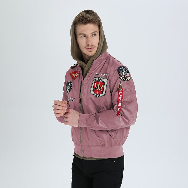 Piloten-Bomberjacke, leichte Jacke im Militärstil mit Stehkragen und gestickten Details, wasser- und winddicht, Übergröße erhältlich_voghion.com