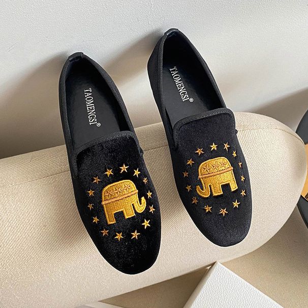 313 Yixinda French Style Exquisite Embroidery Slip-On Velvet Flat Soft Sole Loafers Moccasins Women's Shoes_voghion.com