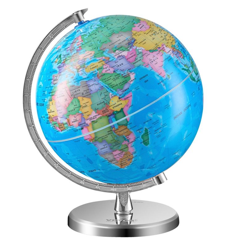 VEVOR Rotating World Globe With Stand, 8 In/203.2 Mm, Educational Geographic Globe With Precise Time Zone ABS Material, 360° Spinning Globe For Kids Children Learning Classroom Geography Education_voghion.com